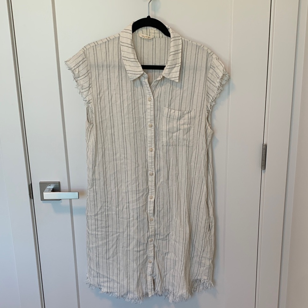 Mystree Cream Striped Button-Down Shirt